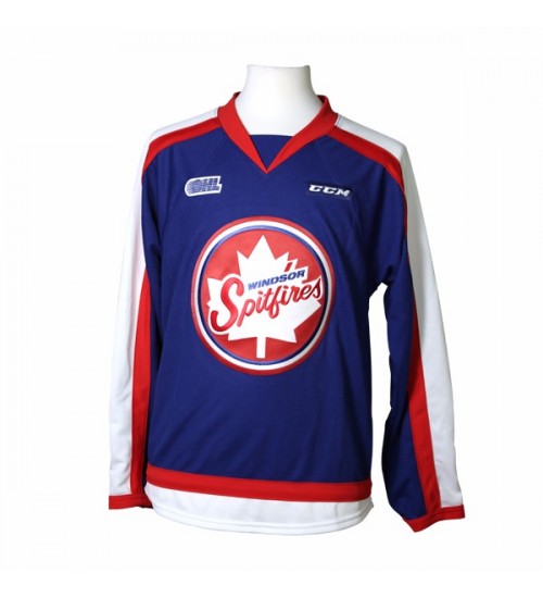 Custom OHL Windsor Spitfires 2014 15 Hockey Jersey Alternate Blue